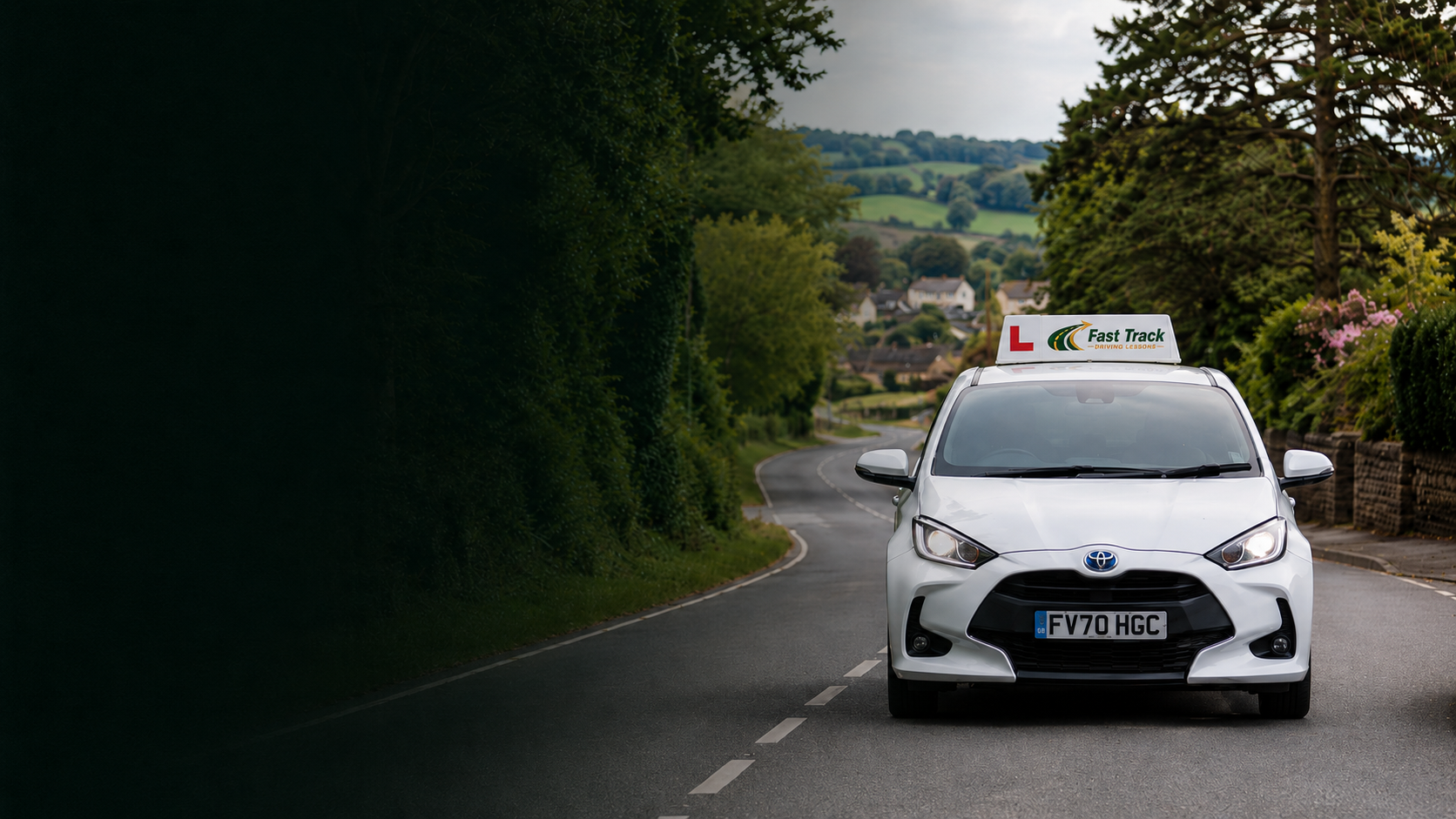 Fast Track learner driving school car on a UK country road